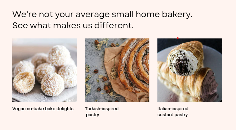 A graphic with three images of baked goods