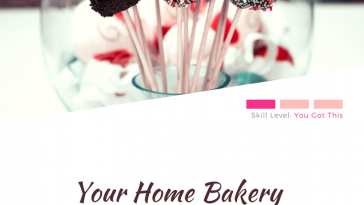 Graphic with "your home bakery business plan" writing beneath an image of cake pops