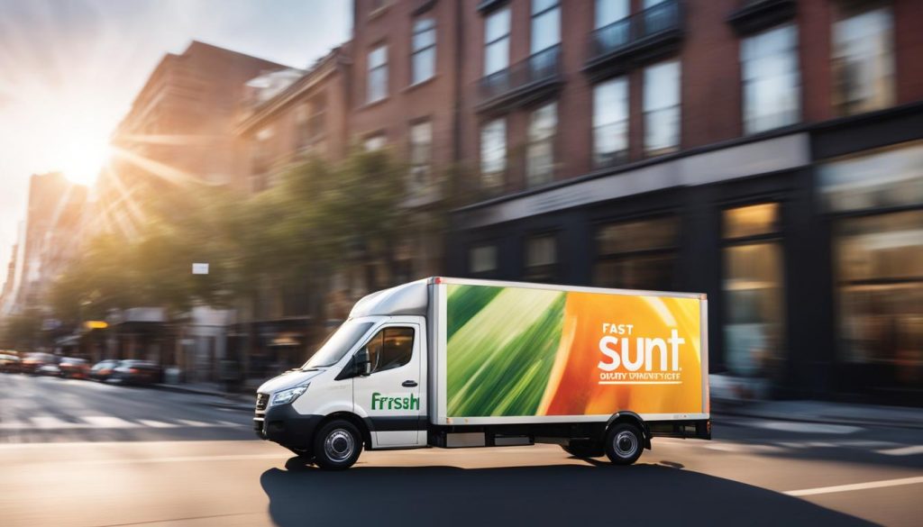 photo of a delivery truck. home-based food business, food e-commerce trends 2024