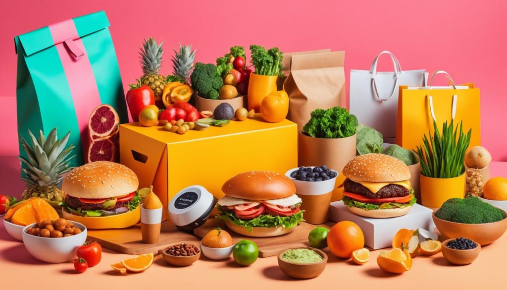 photo for burgers, vegetables, packaging boxes, bags home-based food business, food e-commerce trends 2024