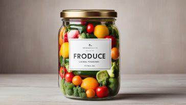 Jar full of vegetables, with a label written Produce. Home-based food business